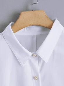 SHEIN LUNE Áo sơ mi Plus Size Ngọc trai màu trơn Giải trí - trắng - Xem 4