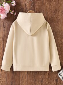 女孩落肩袖翻蓋細節連帽夾克 - 杏色 - 查看 2