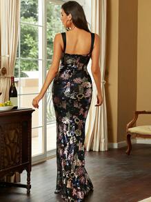 Missord 花卉圖案亮片高衩正式連衣裙 - 彩色 - 查看 2