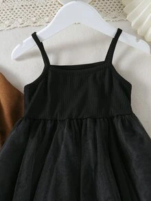 Toddler Girls Flap Detail Jacket & Contrast Mesh Cami Dress - Multicolor - View 3