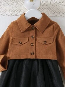 Toddler Girls Flap Detail Jacket & Contrast Mesh Cami Dress - Multicolor - View 5