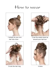 Updo de cabello corto recto sintético - Negro - Ver 4