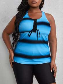 SHEIN Swim Curve Plus Size Ombre Lace Up Front Tankini Summer Beach - Multicolor - View 1