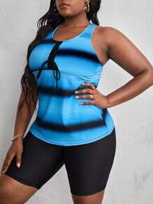 SHEIN Swim Curve Plus Size Ombre Lace Up Front Tankini Summer Beach - Multicolor - View 3
