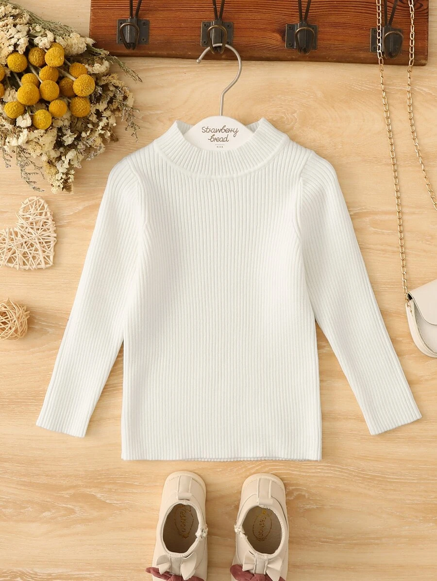 Niñas 1 pieza Jersey de cuello alto tejido de canalé - Blanco - Ver 1