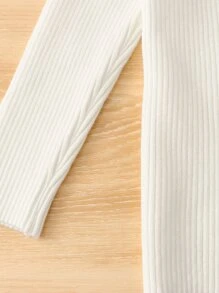 Niñas 1 pieza Jersey de cuello alto tejido de canalé - Blanco - Ver 3