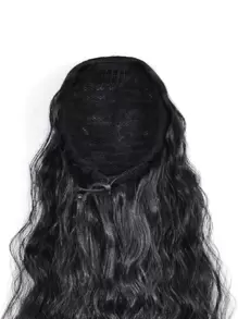 Long Curly Synthetic Ponytail Hair Extension - Black - View 3