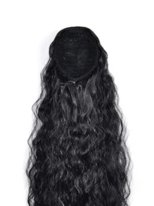 Long Curly Synthetic Ponytail Hair Extension - Black - View 4