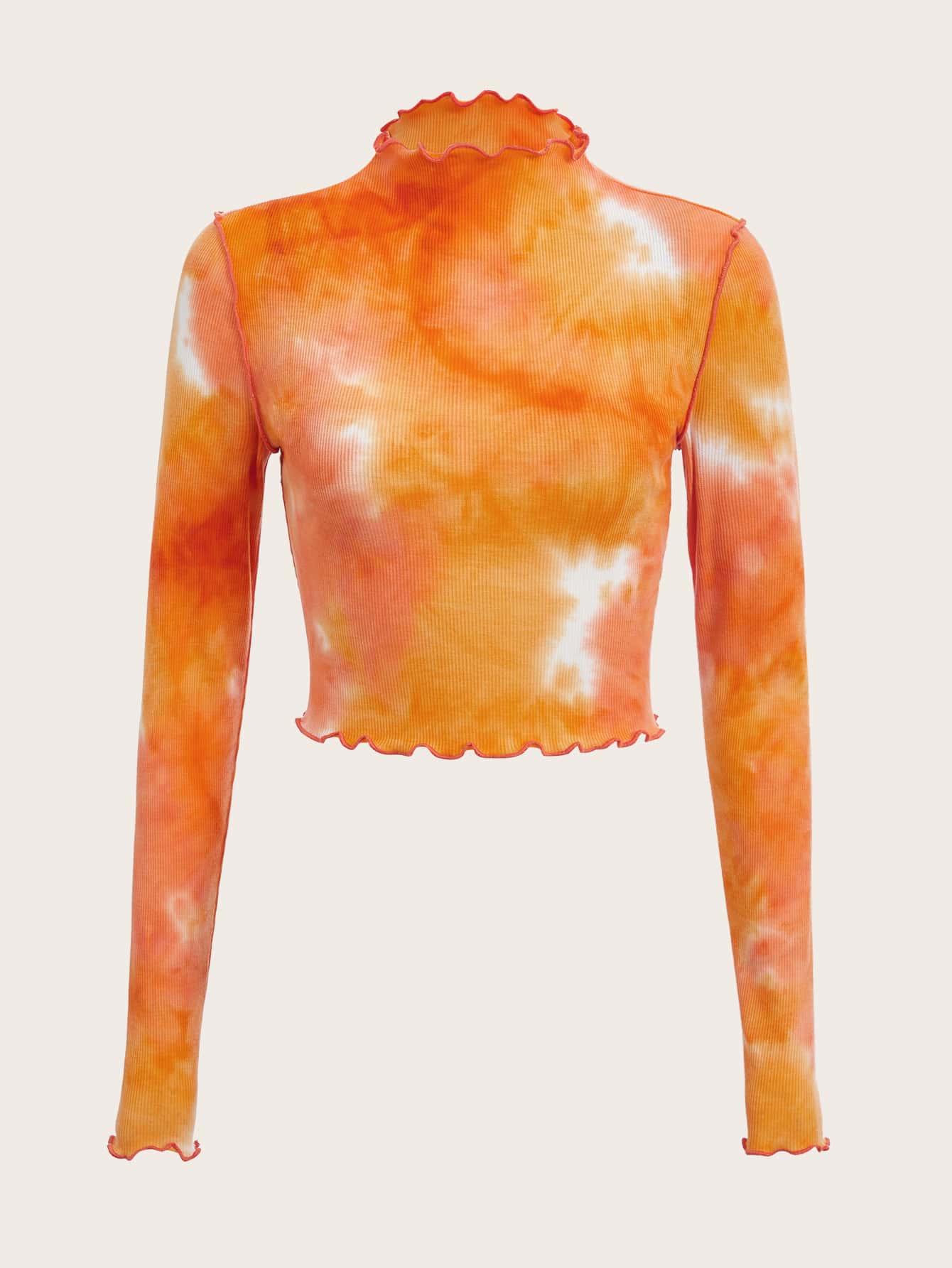 SHEIN EZwear Áo thun nữ Xù nhỏ Gân đan Cà vạt nhuộm Giải trí - trái cam - Xem 1