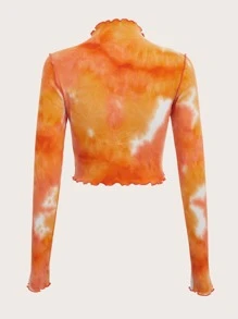 SHEIN EZwear Áo thun nữ Xù nhỏ Gân đan Cà vạt nhuộm Giải trí - trái cam - Xem 2