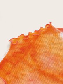 SHEIN EZwear Áo thun nữ Xù nhỏ Gân đan Cà vạt nhuộm Giải trí - trái cam - Xem 3