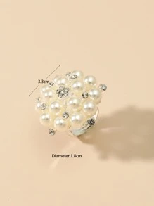 Rhinestone & Faux Pearl Flower Decor Ring Valentines - White - View 3