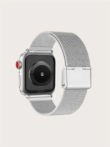 Milanese Metal Adjustable Buckle Watchband Compatible With Apple Watch 1/2/3/4/5/6/7/8/9 Series Smartwatch - Silver - View 3