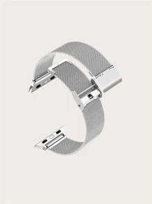 Milanese Metal Adjustable Buckle Watchband Compatible With Apple Watch 1/2/3/4/5/6/7/8/9 Series Smartwatch - Silver - View 4