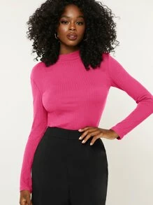 SHEIN BASICS 立領肋編上衣 - 玫紅色 - 查看 1