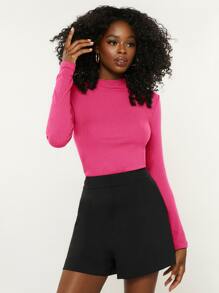 SHEIN BASICS 立領肋編上衣 - 玫紅色 - 查看 4