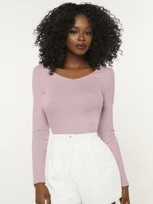 SHEIN BASICS Phù hợp Gân đan Áo - Bụi hồng - Xem 5