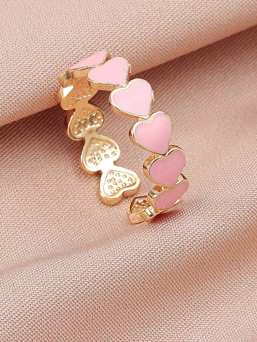 1 件新款简约可爱彩色心形铜关节戒指适合女性日常佩戴情人节、妈妈、母亲、母亲节、礼物