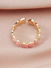 1 件新款简约可爱彩色心形铜关节戒指适合女性日常佩戴情人节、妈妈、母亲、母亲节、礼物 - 淺粉色 - 查看 5