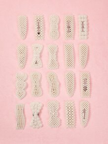 ROMWE Kawaii 5pcs Random Faux Pearl Decor Snap Clip - White - View 1