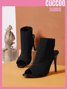 Peep Toe Slingback Stiletto Heeled Pumps - Black - View 1