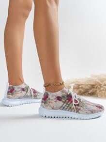 Women's Printed Decorative Casual Sports Shoes, Lightweight Breathable Slip-On Sneakers, Breathable Running Shoes, Plus Size - Multicolor - View 3