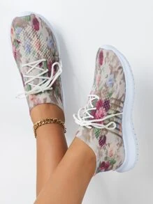 Women's Printed Decorative Casual Sports Shoes, Lightweight Breathable Slip-On Sneakers, Breathable Running Shoes, Plus Size - Multicolor - View 4