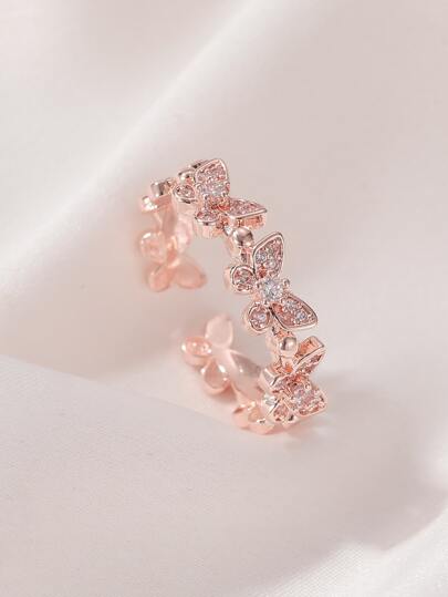 1pc Minimalist And Versatile Copper Butterfly Shaped Ring With Rhinestone And Inlaid, Perfect For Daily Wear By Women