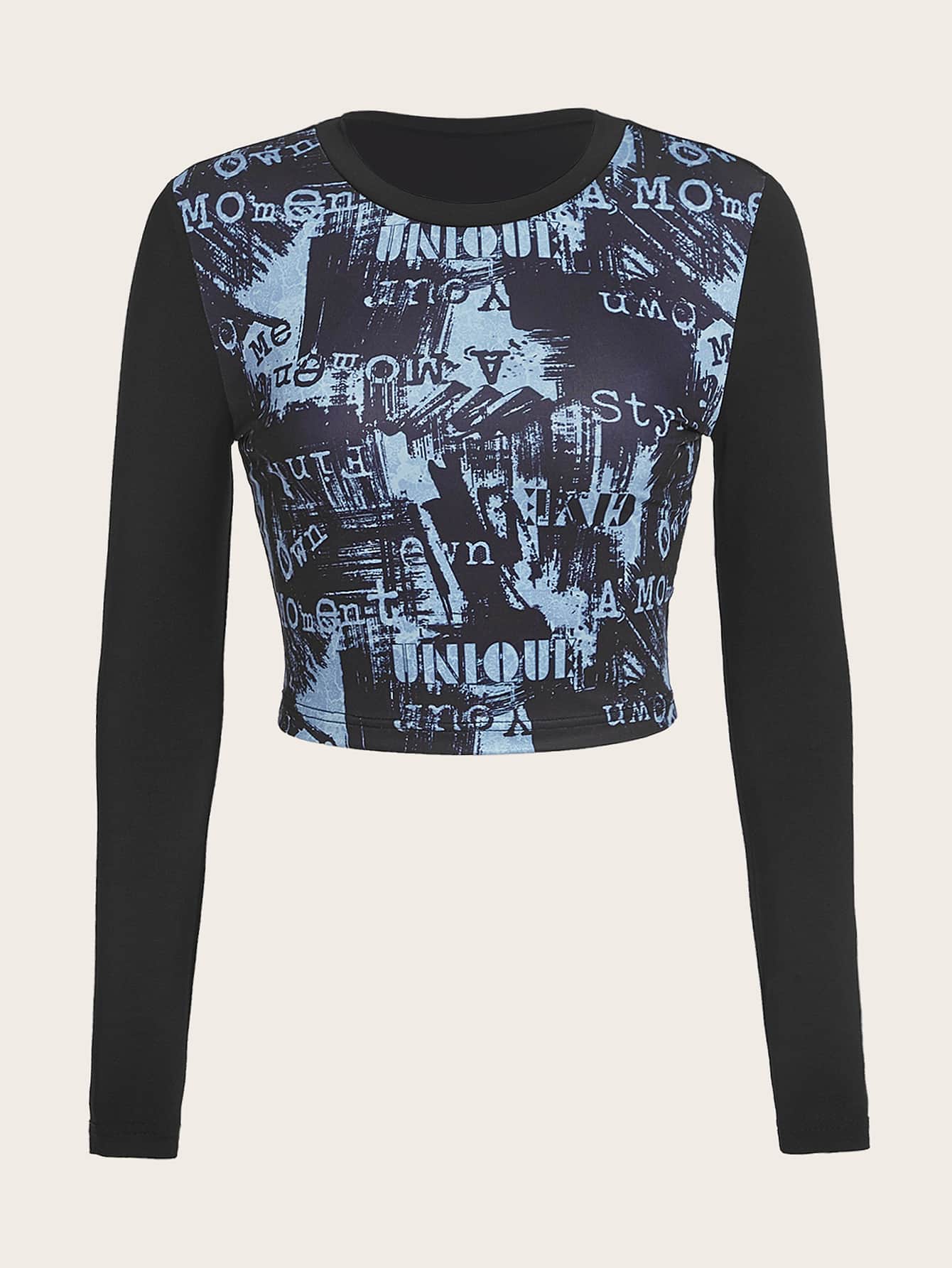 SHEIN ICON Plus Bikercore Letter Graphic Crop Tee - Black - View 1