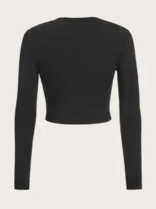 SHEIN ICON Plus Bikercore Letter Graphic Crop Tee - Black - View 2