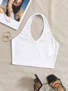 Muchica Top halter corto tejido de canalé - Blanco - Ver 1