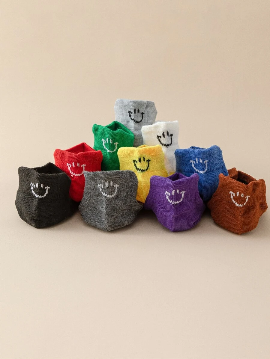 10對表情圖案短襪 - 彩色 - 查看 1