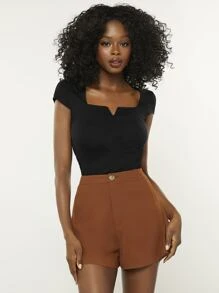 SHEIN BASICS Top Ceñido De Manga Corta Sólida - Negro - Ver 3