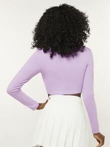 SHEIN BASICS Button Up Solid Crop Top - Lilac Purple - View 2