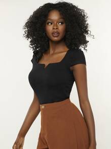 SHEIN BASICS Top Ceñido De Manga Corta Sólida - Negro - Ver 4