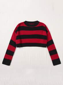 ROMWE PUNK Two Tone Drop Shoulder Crop Sweater - Multicolor - View 1