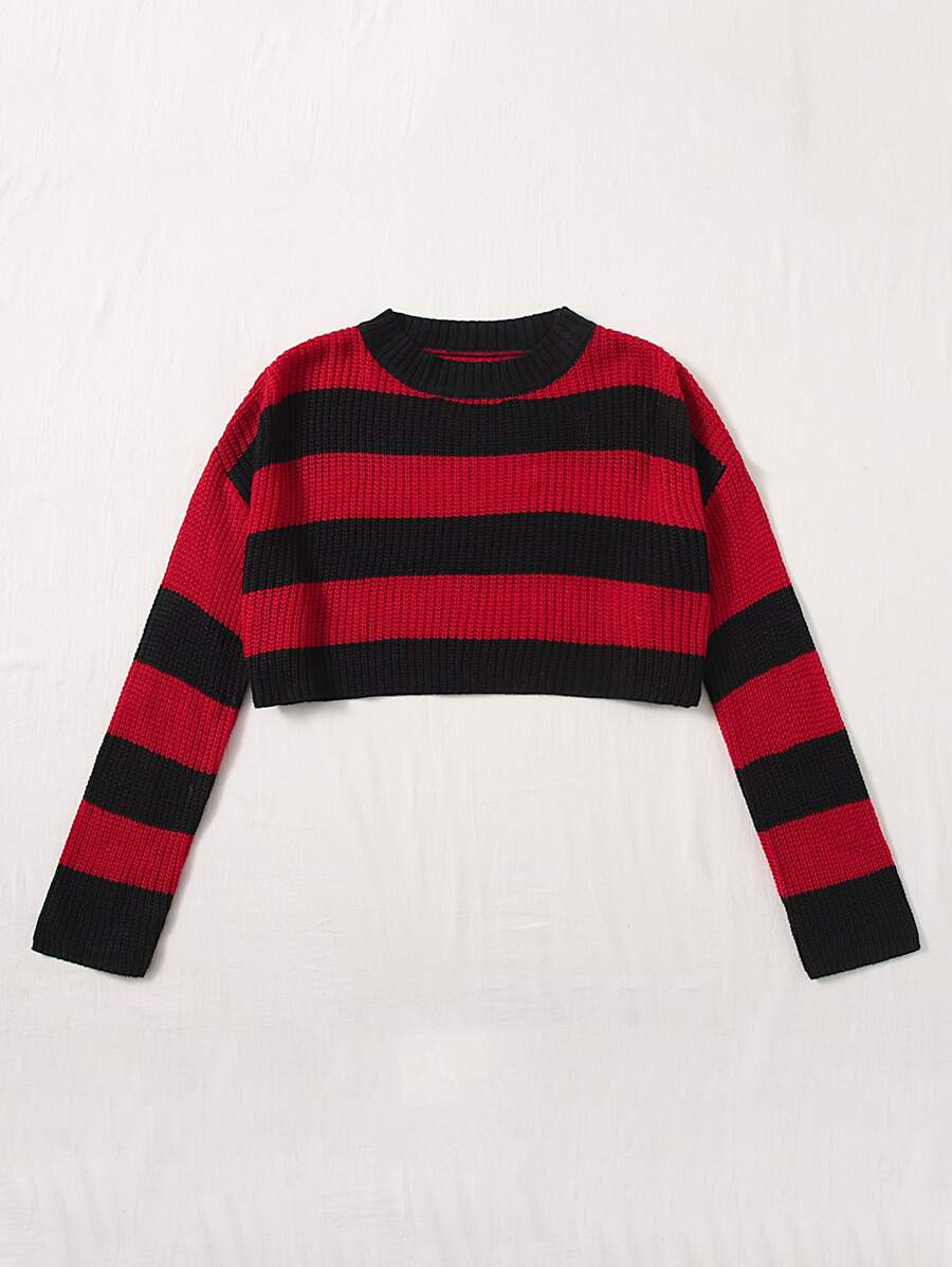 ROMWE PUNK Two Tone Drop Shoulder Crop Sweater - Multicolor - View 1