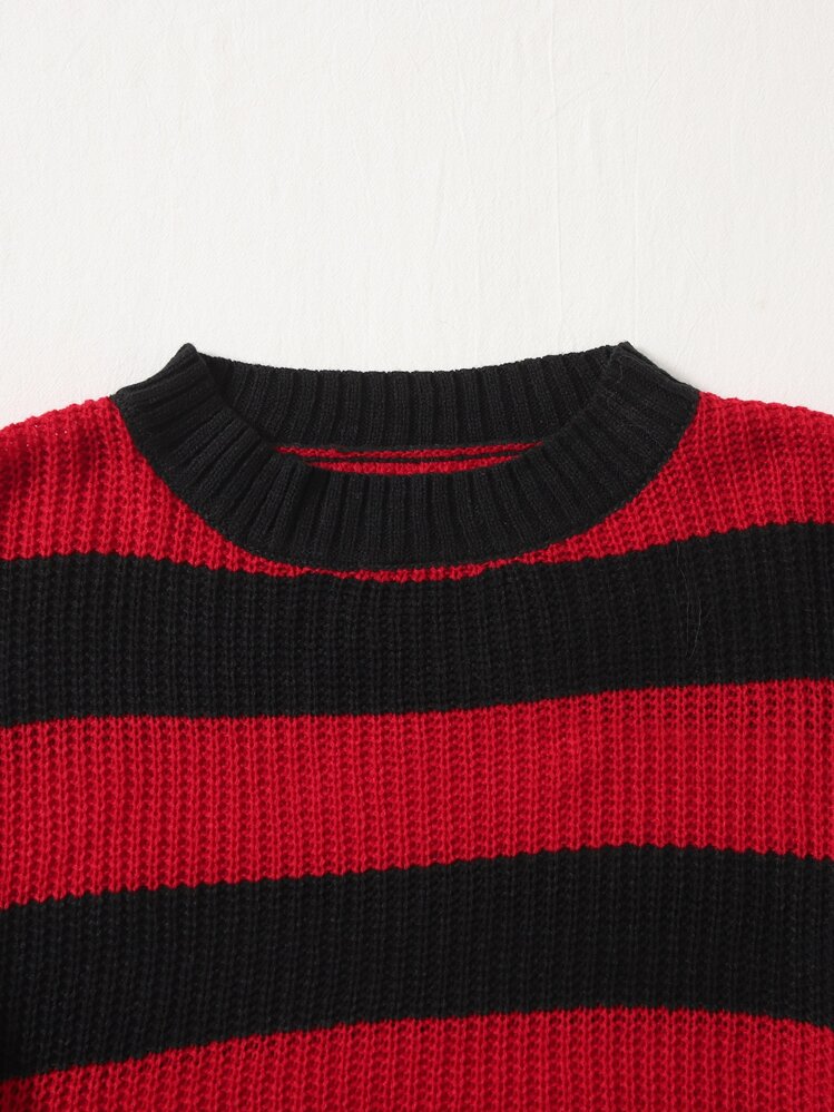 ROMWE PUNK Two Tone Drop Shoulder Crop Sweater - Multicolor - View 4