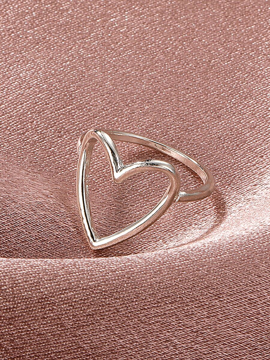 1pc Fashionable Simple Heart Decor Ring Suitable For Women's Daily Wear Valentines - Silver - View 1