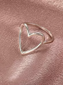 1pc Fashionable Simple Heart Decor Ring Suitable For Women's Daily Wear Valentines - Silver - View 2