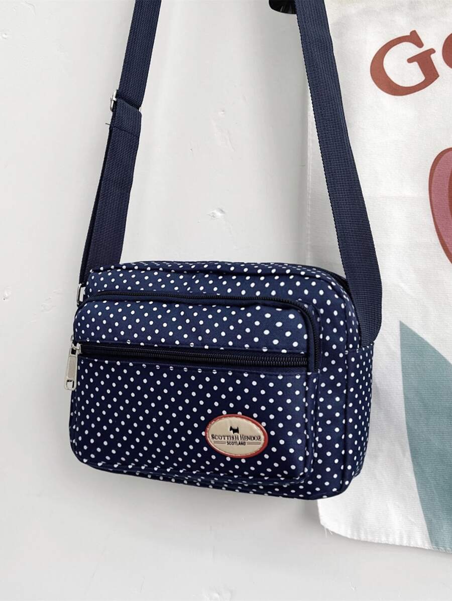 Túi vuông bằng vải nylon chấm bi nhiều ngăn thường ngày - Xanh và trắng - Xem 1