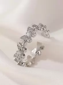 1pc Simple & Versatile Copper Butterfly Joint Ring Embedded With Rhinestone & Cubic Zirconia For Women's Daily Wear