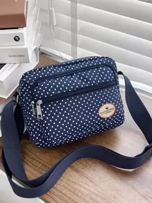 Túi vuông bằng vải nylon chấm bi nhiều ngăn thường ngày - Xanh và trắng - Xem 2