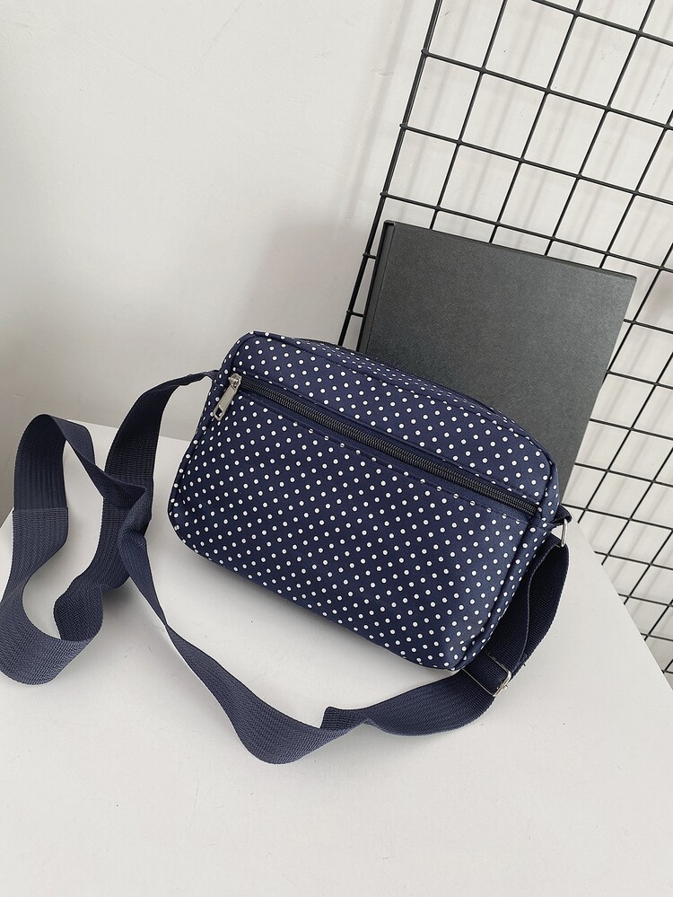 Túi vuông bằng vải nylon chấm bi nhiều ngăn thường ngày - Xanh và trắng - Xem 5