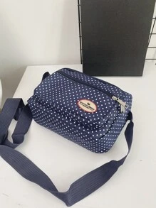 Túi vuông bằng vải nylon chấm bi nhiều ngăn thường ngày - Xanh và trắng - Xem 6