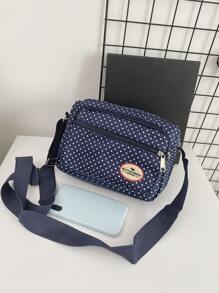 Túi vuông bằng vải nylon chấm bi nhiều ngăn thường ngày - Xanh và trắng - Xem 8