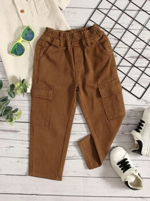 小男童側翻蓋口袋工裝牛仔褲