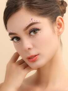 1 hoja Pegatina tatuaje facial con corazón con diamante de imitación - Rosa - Ver 2