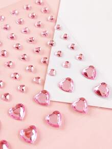 1 hoja Pegatina tatuaje facial con corazón con diamante de imitación - Rosa - Ver 4