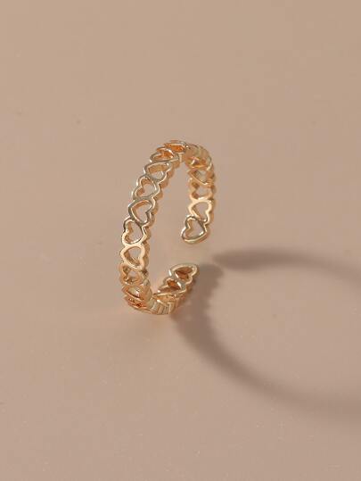 1pc Stylish And Simplistic Hollow Heart Shape Joint Ring, Suitable For Women's Casual Everyday Wear Valentines,Mom,Mother,Mother's Day,Gift